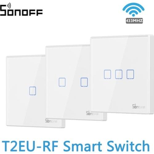 SONOFF T2EU-RF 86 Type Wall Panel 1-3 Gang Sticky 433MHz Wireless RF Remote 2-Way Control for 4CHPROR3 SlampherR2 TX Wall Switch