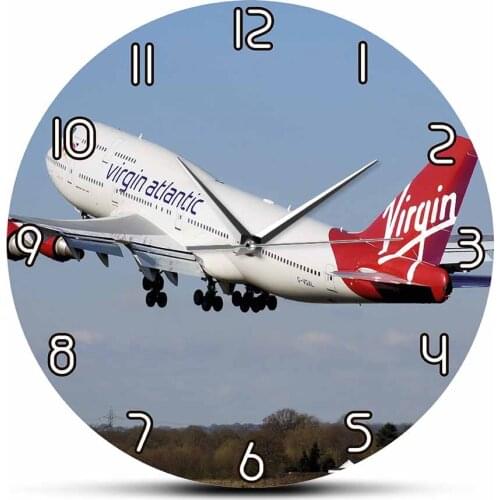 Virgin Atlantic Airways Boeing 747-443 Airlines Modern Wall Clock Aerospace Home Decor Wall Watch Airplane Air Stewardess Gift