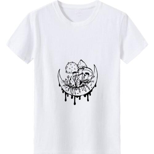 Mushrooms on The Moon Woman Tshirts Top Cotton O-neck Casual Short Sleeve T Shirt Women Fashion Casual Summer Top White Tees