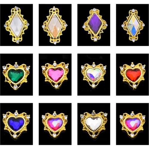 10pcs/Set 3D Nail Charms Alloy Diamond Rhombus/Love-Heart Shaped Rhinestones For Nail Art Decor Glitter Metal Accessories #JK19