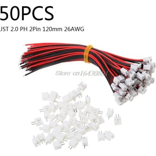 50 SETS Mini Micro JST 2.0 PH 2-Pin Connector Plug with Wires Cables 120MM 26AWG New S18 Wholesale&DropShip
