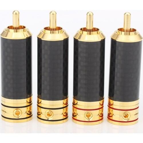 4pcs Hifi USA Copper Gold Plated Carbon Fiber RCA Connector Plug High END