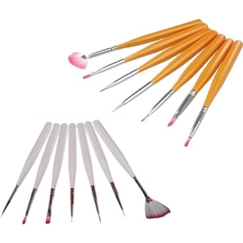 7pcs/kit Nail Art Pen Brush Fine Drawing Pencil Dotting Painting Design Polish Gel UV Tip Decoration Manicure Tool Yellow/White