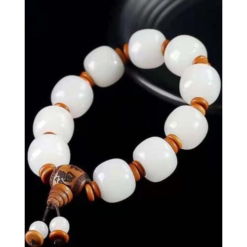 Genuine White Jade Bracelet Women Men Natural Jades Stone Beads Elastic Beaded Bracelets Fine Certified Jade Bangles Accessories