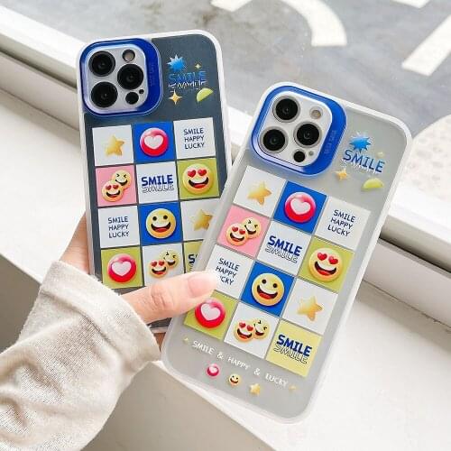 Ins Cartoon Checkerboard Smiley Soft Silicone Phone Case For iphone 12 Pro Max 11 Pro Max XR X XS 7 8 plus Cute Cover Shell Capa