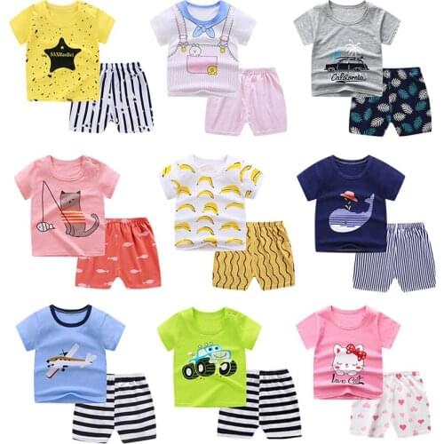 0-6Y Kids Baby Boy Clothes Summer Floral Print Sets 2Pcs Short Sleeve T-Shirt Beach Shorts Child Boy Girls Cotton Wear Outfits