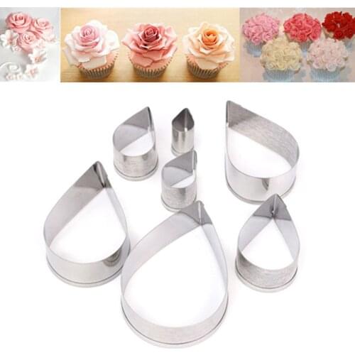 1set/7 Pcs Rose Petal Cake Mould Stainless Steel Drop Cookie Cutter Mold Pastry Sugar Craft Cake Decorations Moulds Baking Tools