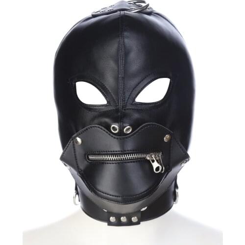PU Fetish Mask Sexy Headgear Removable Mouth Zipper Open Eye Bondage Couple Sex Toys Slave punish Mask Adult Game Sex Products