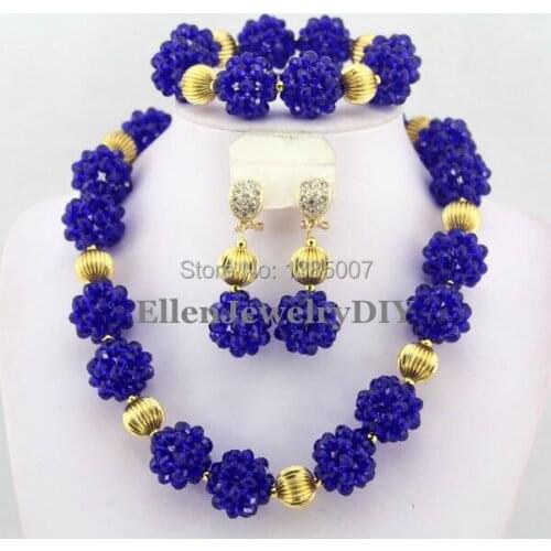 Royal Blue African Beads Jewelry Set Crystal Beads Necklace Set nigerian wedding bridal beads Jewelry Set W6388