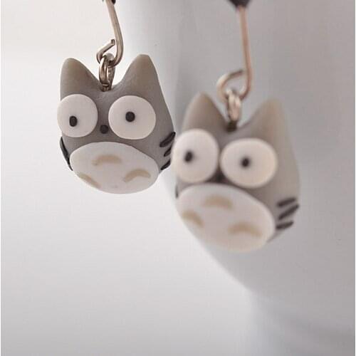 Creative Handicraft Soft Ceramics Eardrop All-matching Cartoon Hold An Umbrella Totoro Earrings Female Fashion Jewelry Gift