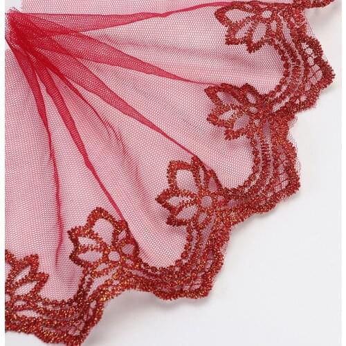 20Yards Embroidered Floral Lace Fabric 2020 New Mesh Tulle Red Golden Wedding Dress Accessories Laces Trim