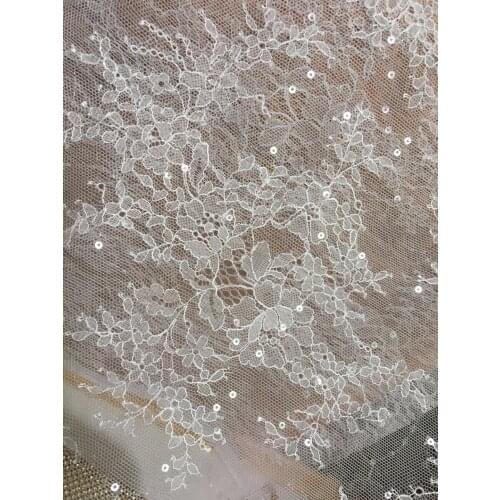 1 Yards 130CM Width Fashion Dress Top Quality Off White Gorgeous Embroidered French Lace Fabric 3D Bridal Lace Fabric