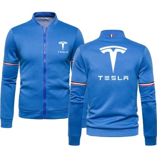 Spring Autumn Casual Mens Zip Jacket Tesla car Logo Printing Mens sweatshirt Splicing Fashion Cotton High Quality Mens jacket