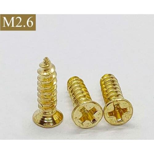 【M2.6】Gold Self Tapping Wood Screw Assortment Kit Flat head Thread Nail Screw Fastener Wood Furniture Screws 100pcs