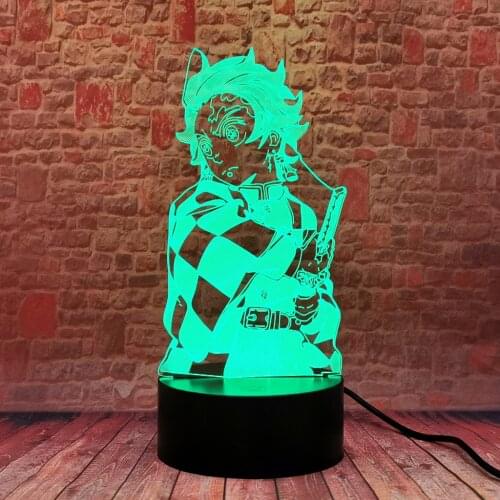 Flashing 3D Illusion LED Desk Nightlight Colorful Changing Light Demon Slayer Kamado Tanjirou Manga Anime Figure Toys