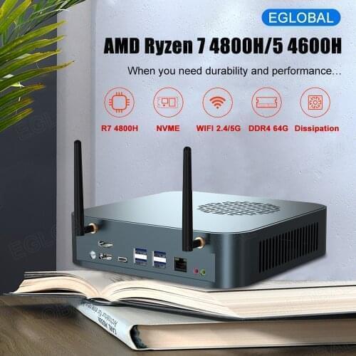 Eglobal Powerful Mini PC AMD Ryzen 7 4800H 8 Core 64GB RAM 2666MHZ 1TB NVME SSD Gamer Computer HTPC 3*4K HDMI DP Type-C