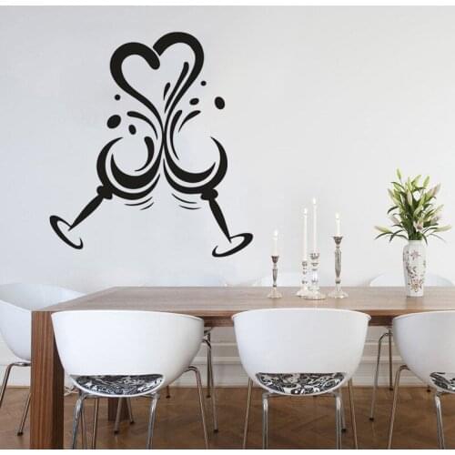 Drink A Toast Sign Wall Decals Wine Glass Cup Wall Vinyl Sticker Love Heart Wines Vinyl Wall Murals Kitchen Home Decoration