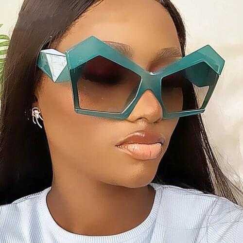 Geometric Polygon Vintage Oversize Square Sunglasses Women Men Fun Designer Big Frame Clear Blue Orange Gradient Sun Glasses
