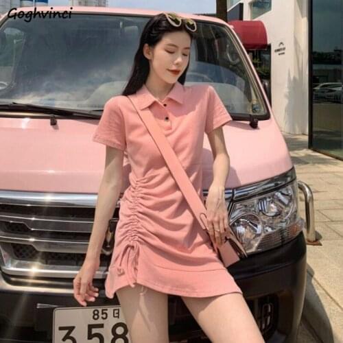 Short Sleeve Dress Women Solid Lace Up 2XL Loose Slim Ruffle High Waist A-line Mini Dresses Womens Sexy Elegant Trendy Vestidos