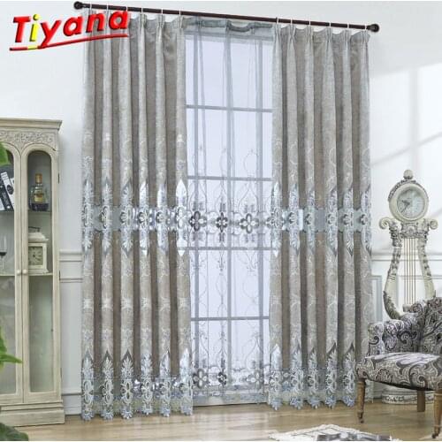 Embroidered European Grey Royal Luxury Curtains for Bedroom Window Curtains for Living Room Elegant Drapes Curtains X-WP078#30