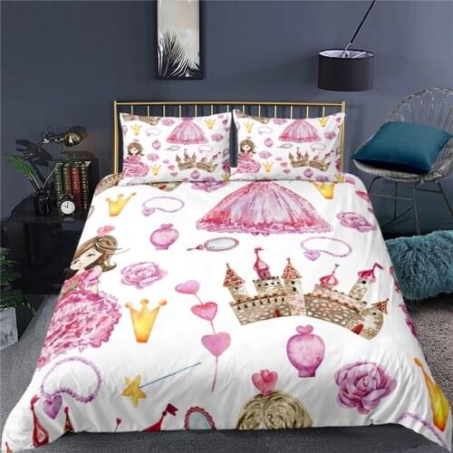 Luxury 3D Cute Princess Crown Print Home Living Comfortable Duvet Cover Pillowcase Bedding Set Queen and King EU/US/AU/UK Size