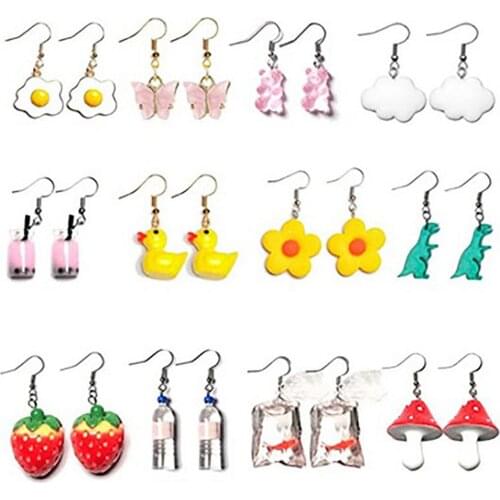 Resin Student Earrings A Week Y2K Earrings Set Girls Funny Cute Gummy Bear Duck Earrings Set Jewelry Party Gift