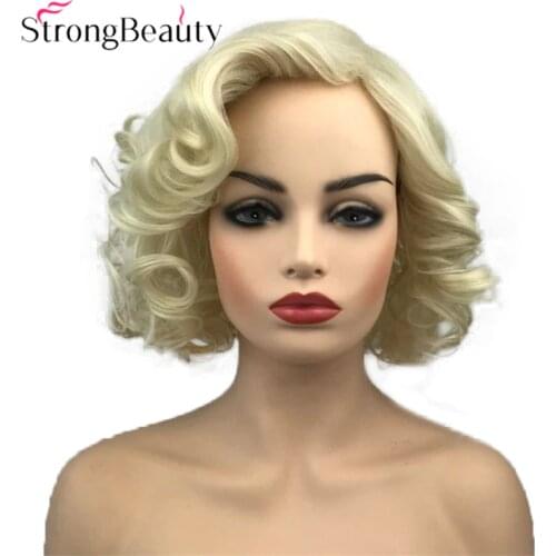StrongBeauty Short Curly Synthetic Wigs Heat Resistant Blonde Hair Women Wig