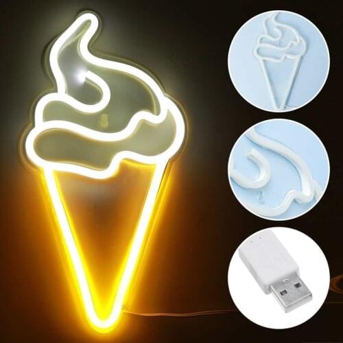 LED Neon Light USB Ice Cream Shape Night Light Visual Art Decoration Light Wall Light Party Christmas Storefront Neon Sign Light