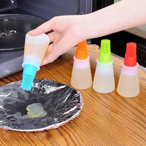 Silicone BBQ Grill Oil Bottle With Brushes Barbecue Roast Heat Resisting Basting Oil Baking Brushes With Cover Kitchen Tool