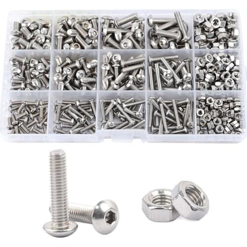 434Pcs/Box M3 M4 M5 Round Head Hexagon Socket Screw Hexagon Socket Bolt With Nut 304 Stainless Steel Assortment Kit