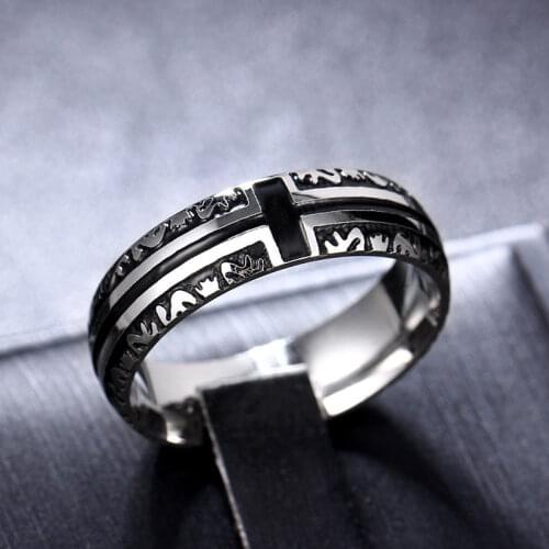 MANGOSKY 6mm Vintage 316L Stainless Steel Ring for Men and Women Never Fade Power Cross Ring