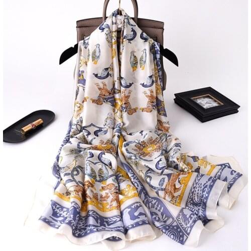 Female Summer Travel Bandana Shawl Fashion Brand 180X90CM Neckerchief Beach towel Korean Style Print Sunscreen Satin Silk Scarf