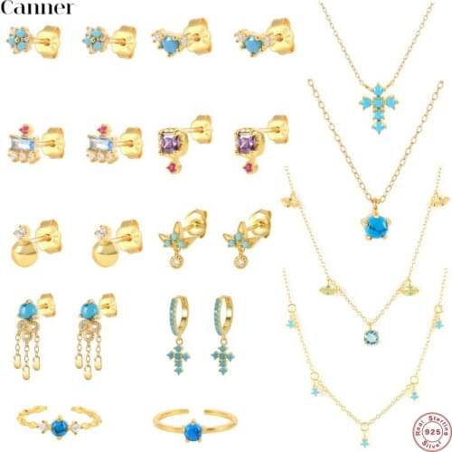 CANNER 925 Sterling Silver 2021 Turquoise Collection Gems Tiny Piercing Drop Animal Earrings Jewelry Climber Clips Women Jewels