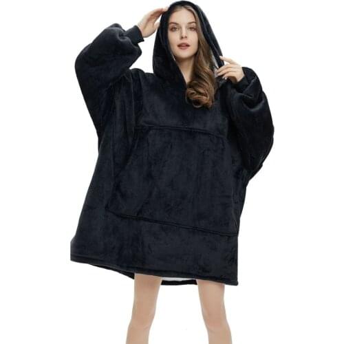 Arick Winter Warm TV Pocket Hooded Blanket Adults Kids Bathrobe Sofa Cozy Blanket Sweatshirt Plush Coral Fleece Blankets Outwear