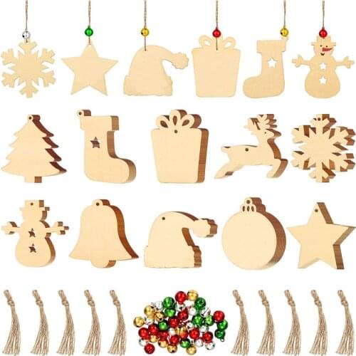10PCS Creative Christmas Wood Chip Pendant Home Decorators Hand-painted DIY Christmas Tree Accessories Wooden Crafts
