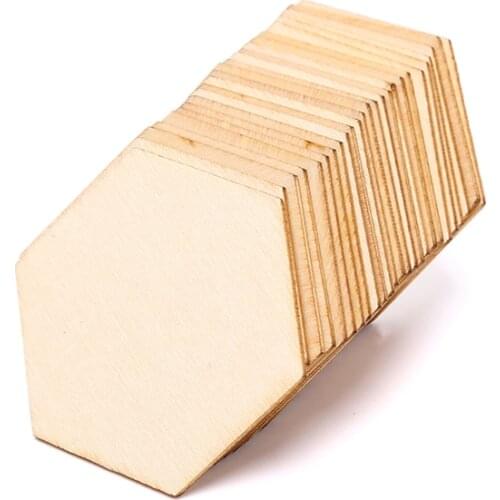 100/50/25pcs Beech Wooden Hexagonal Pieces Ornaments Wooden Shapes Ornaments Embellishment DIY Crafts Decorations