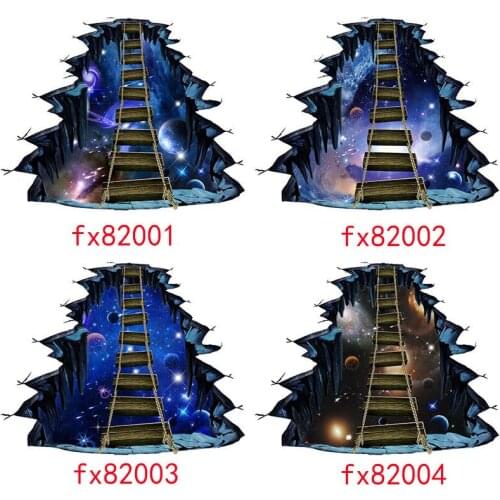 3D wall stickers space Planet single wooden bridge floor stickers creative home decoration wall stickers
