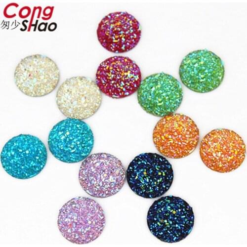 50PCS 14mm Bling AB Colors Convex Mineral Surface Resin Rhinestone Flatback Cabochon Stone DIY Wedding Decoration Crafts WC33