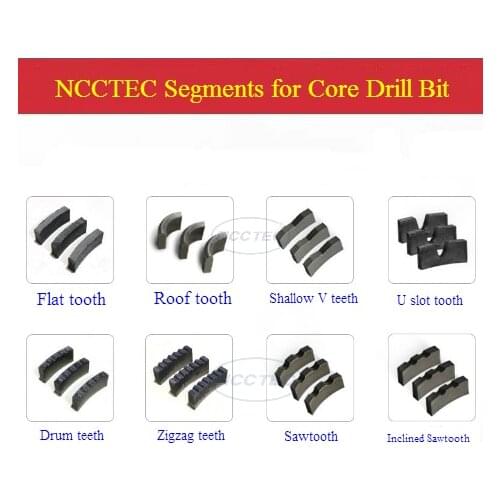 Diamond Core Drill Bit Segments | Shallow V, Flat, Roof, U slot, Drum, Zigzag, Sawtooth/Great Wall,Turbo Teeth Tooth Tips Heads