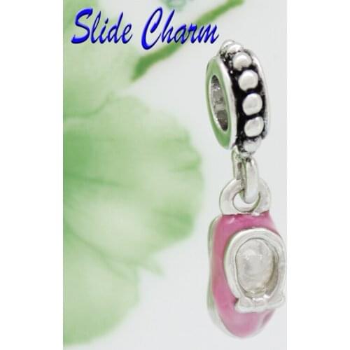 Free shipping new Childrens Fashion Jewelry DIY pink enamel little girl shoes pendant charm beads fit Pandora bracelet