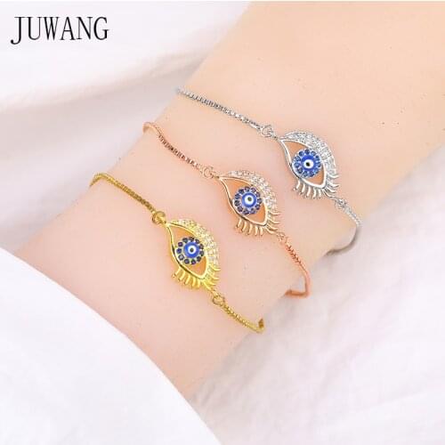 JUWANG New Fashion Chain Bracelets For Women Cubic Zirconia Pave Setting Evil Eye Charm Bracelet Jewelry For Christmas Gifts