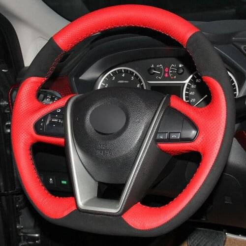 For Nissan Lannia 2015/Maxima 2016 Red Leather Black Suede Steering Wheel Cover Anti-slip fit all season