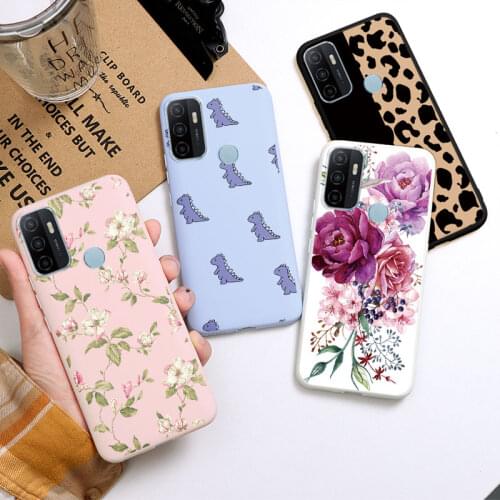 For OPPO A53 2020 Case Cute Dinosaur Soft TPU Phone Cases For OPPOA53 A 53 32 A32 Silicone Flower Back Cover Protective Bumper