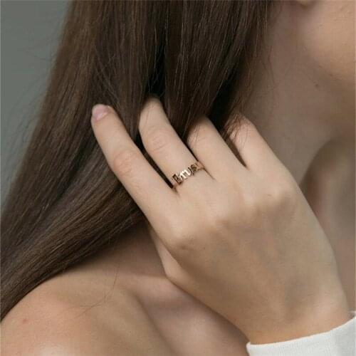 Dainty Custom Name Ring Personalized Minimal Stackable Rings Engagement Jewelry Custom Word Bague For Her