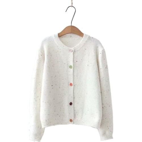 Chic Color Single Breasted Knit Women Crop Cardigans 2021 Winter Warm Coat Solid Long Sleeve O-neck Korean Girly Sweety Soft Top