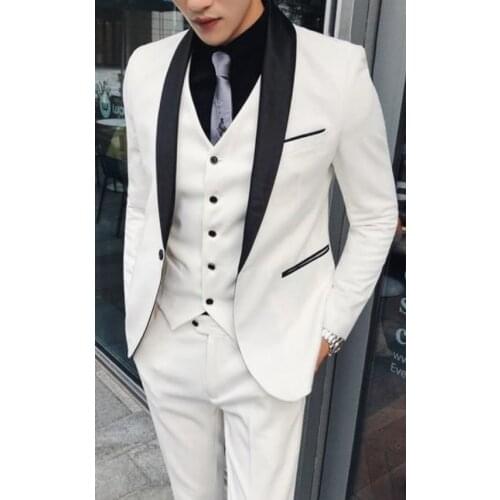 White Groom Wear Slim Fit Wedding Dress Business Suits Prom Party Suits costume homme mariage luxe 3 Pieces(Jacket+Vest+Pants)