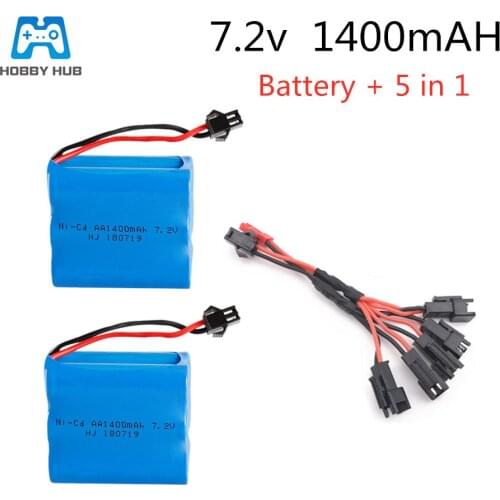 Hobby Hub 7.2V 1400mAh Battery with 5in1 cable 7.2 v rechargeable battery for RC Car Gun TOYS battery group remote control toys