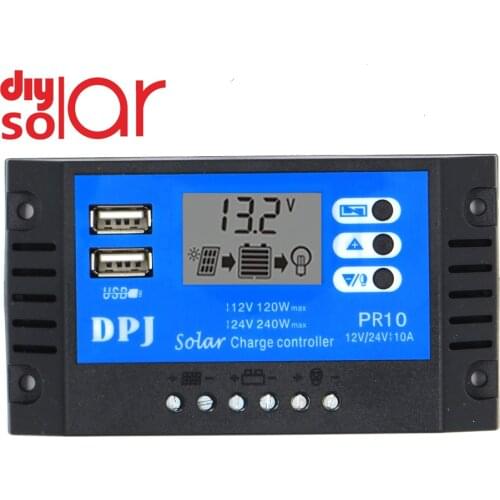 Battery Charge Controller 10 A 10 50 100 pcs 12 V 24 V PWM LCD Auto Solar Panel Solar Collector Regulator with Dual USB Output