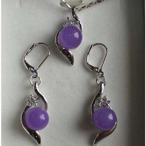 Nice jewelry set 10mm purple jades bread pendant & earring