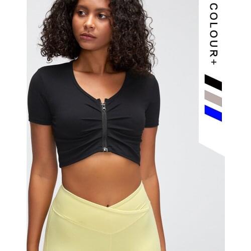 Sexy Front Zipper Stretchy Gym Crop Tops Sports T Shirts Women Quick Dry Yoga Tops Fitness Workout Tank Top Athletic Brassieres